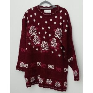 Trimmings Sweater Women's Size 22W Pullover Red Pink Hearts Bow Floral Vintage